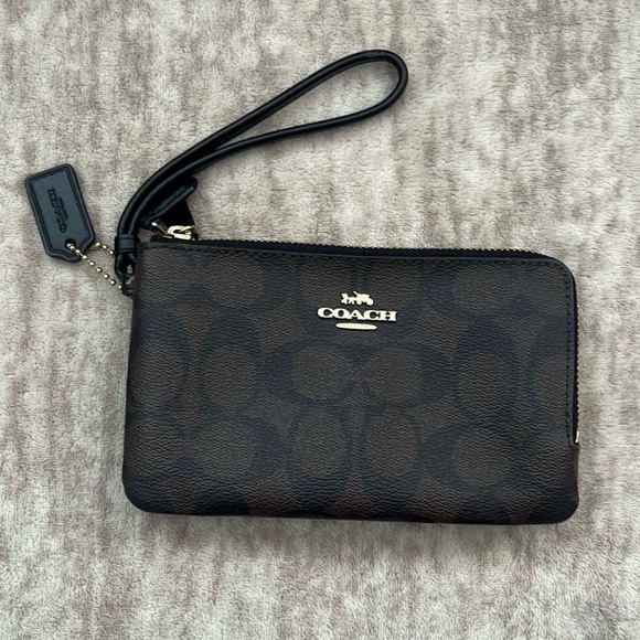 Coach Dark Brown Signature Wristlet - Picture 1 of 3